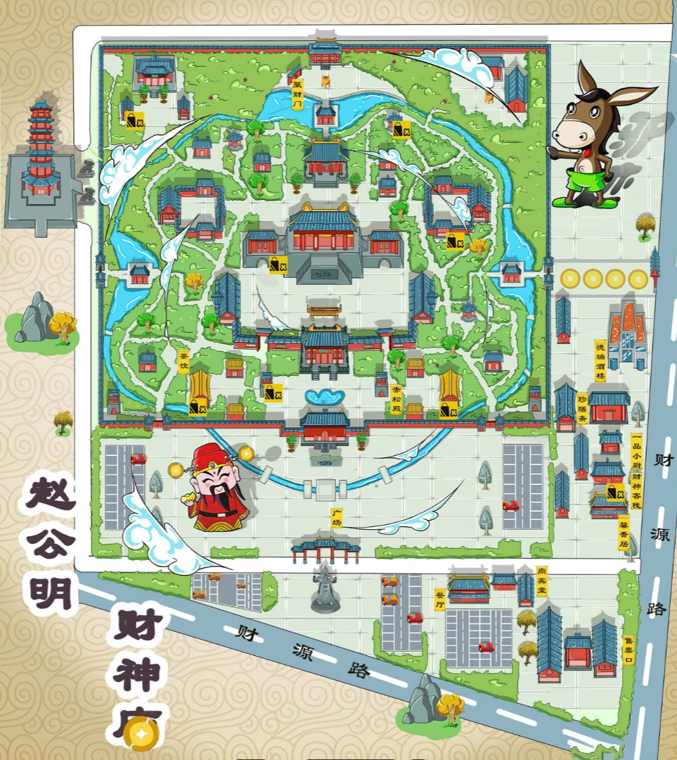 红山寺庙类手绘地图
